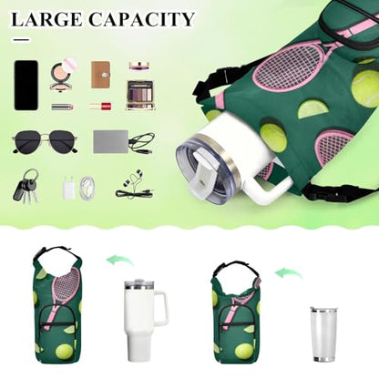 Green Tennis Ball Small Backpack with Water Bottle Holder Space-Saving Water Bottle Holder for Hiking 20/24/32/40oz for Daily Walking Hiking and Other Outdoor Activities Accesorios Para