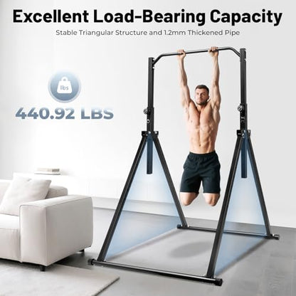 YIYIBYUS Power Tower Dip Station Pull Up Bar for Home Gym, 440 LBS Heavy Duty Adjustable Height 5.74 to 7.55 FT, Freestanding Strength Training Equipment with Foldable Design for Space Saving