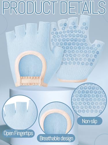 Fourluoo 4 Pairs Pilates Gloves with Grips for Women Non Slip Cotton Fingerless Silicone Yoga Gloves for Gym Exercise Workout Weight Training Mitten Fits Women Men - color: White, Black, Light Blue, Gray