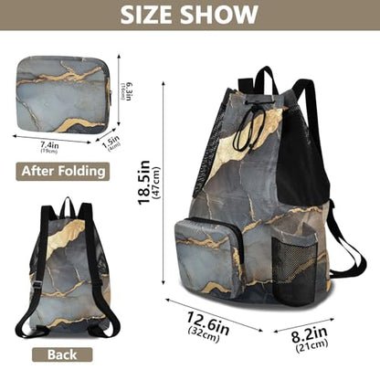 Drawstring Backpacks Sports Bag With Water Bottle Holder Athletic Cinch Sack Wet and Dry Separation Marble Black Gold - color: Color 20