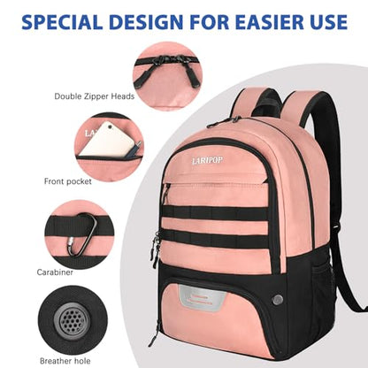 LARIPOP Soccer Backpack with Ball Holder & Shoe Compartment Large Capacity Sports Bag for Training - color: Flesh Pink