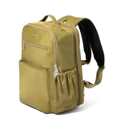 Baggallini Tribeca Expandable Laptop Backpack - 15"x11" Lightweight RFID Computer Bag for Work & Travel with Luggage Sleeve - color: Sage Twill