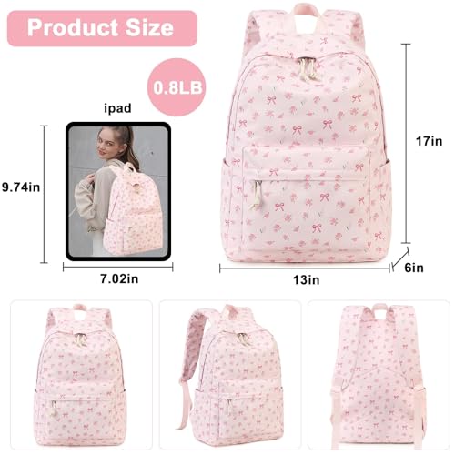 Bluboon School Backpack for Teen Girls Women Laptop Backpack College Bookbags Middle School Travel Work Commuter Back Pack - color: Pink Bow Tie
