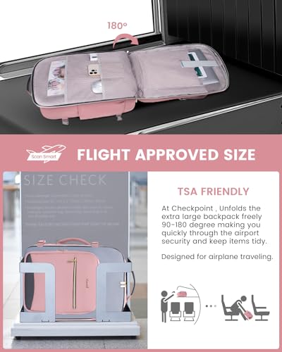 LOVEVOOK 40L Travel Backpack for Women & Men, Airline Approved Carry On Luggage with 3 Packing Cubes, TSA Overnight Bags, Waterproof Personal Item Bag, Weekender Essentials Backpacks fits 17" Laptop - color: Pink-light Grey-grey, size: Large