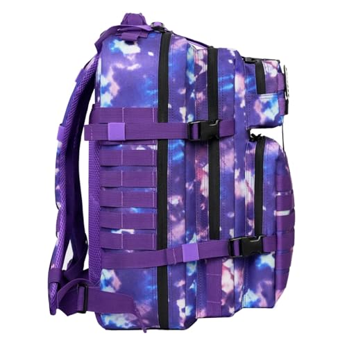 45L Military Tactical Backpack for Men & Women Bug Out Bag Assault pack Molle Daypack Hiking Trekking Rucksack (Purple tie-dye) - color: Purple Tie-dye