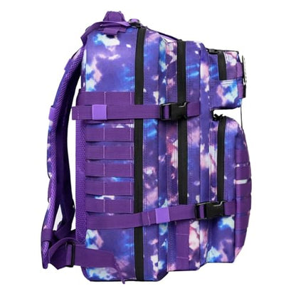 45L Military Tactical Backpack for Men & Women Bug Out Bag Assault pack Molle Daypack Hiking Trekking Rucksack (Purple tie-dye) - color: Purple Tie-dye