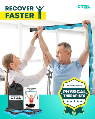 Stretching Strap with Loops - Non Elastic Stretch Band for Physical Therapy, Yoga Strap for Stretching Equipment, Stretch Bands for Exercise and Flexibility - Fascia, Hamstring & Leg Stretcher Belt - style: 10 Loops - Blue