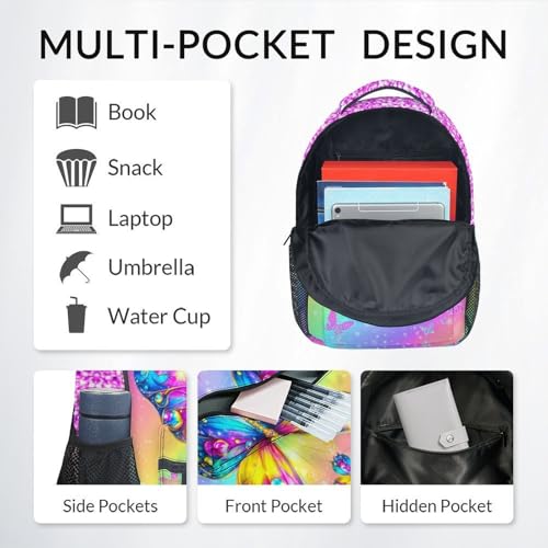 Girls Butterfly Backpack for Kids Bookbag - Toddler School Bag with Padded Shoulder Straps for Daughter Primary Elementary (17 Inch) - color: Rich Pink