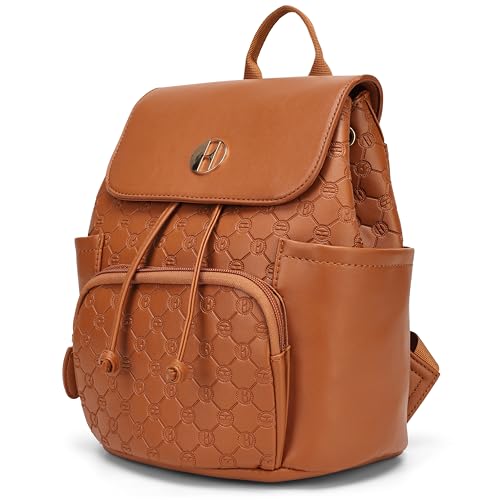 ELLE Compass 10L Vegan Leather Monogram Mini Backpack | Brown - color: Brown
