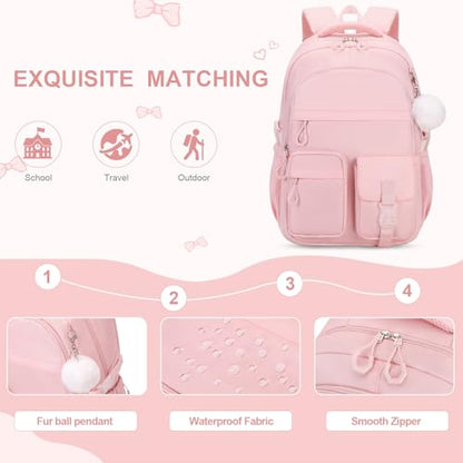 DIGOBAY 3PCS Girls Backpack for School, Kids Backpack for Girls with Lunch Bag Pencil Case, Kids Bookbag Teen Girl Backpacks for Elementary Middle High College School (Pink) - color: Pink