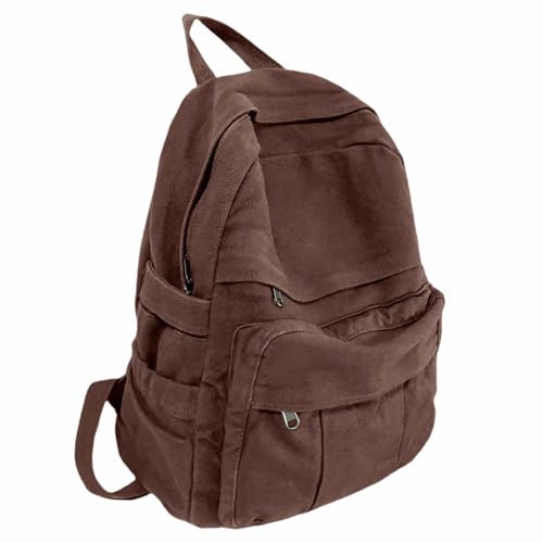 Coffee Brown Canvas Backpack for Women & Men Retro Aesthetic Rucksack Basic Backpack for High School/College Students Travel Laptop Bag - color: Espresso Brown