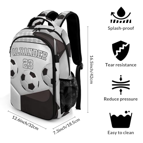 Custom Text Sport Ball Athlete Player Soccer Black Backpacks for Girls Boys School, Capacity School Backpacks for Kids Water-resistant Bookbags - color: Black