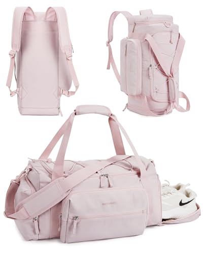 BAGSMART 4-IN-1 Gym Bag for Women Men, TSA Lightweight Duffle Bag for Travel with Shoe Compartment & Wet Pocket, 22L/30L/38L Tactical Backpack with 40oz Water Bottle Holder - color: G-Light pink