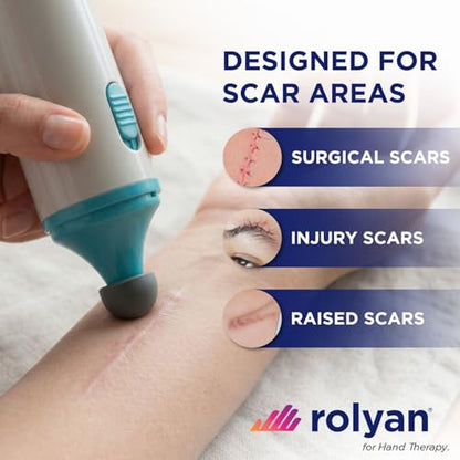 Rolyan Mini Scar Massager, Handheld Portable Vibration Massager with Interchangeable Heads, Quiet, Battery Operated for Targeted Hand & Skin Care, Reduces Appearance and Sensitivity of Scars