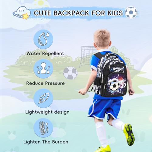 Cusangel Backpack for Boys Girls School Bookbags,Kindergarten Elementary Middle School Lightweight Waterproof Multifunctional Large Capacity for Backpack (16 inch Soccer Fun Prints) - color: Black Soccer 16in