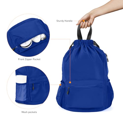 Valleycomfy Waterproof Drawstring Gym Backpack Bag for Men & Women,Sports Gym Bag with Side Pocket Blue - color: A-blue