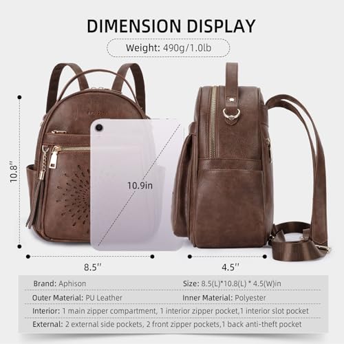 APHISON Small Backpack Purse for Women Cute PU Leather Mini Backpacks Ladies Casual Lightweight Travel Daypack Waterproof - color: 2-coffee, size: Small