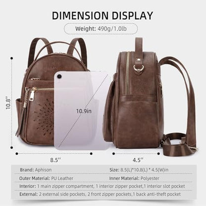APHISON Small Backpack Purse for Women Cute PU Leather Mini Backpacks Ladies Casual Lightweight Travel Daypack Waterproof - color: 2-coffee, size: Small