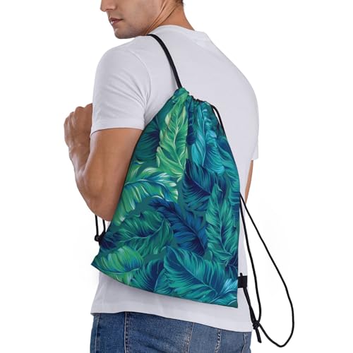 Green Tropical Palm Leaf Summer Drawstring Bags Backpack Sport Gym Sack For Men Women - color: Black16
