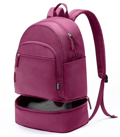 Uselike Gym Backpack for Women Men, Lightweight Gym Bag with Shoe Compartment, Waterproof Workout Backpack with Wet Pocket - color: Rose Red