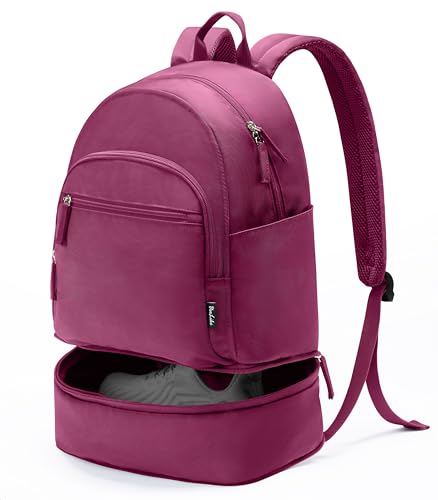 Uselike Gym Backpack for Women Men, Lightweight Gym Bag with Shoe Compartment, Waterproof Workout Backpack with Wet Pocket - color: Rose Red