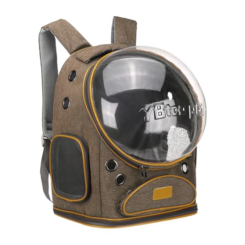 Pet Backpack Carrier, Portable and Ventilated, Oxford Cloth, Dog Cat Travel Bag with Transparent Cover 12.6", (Brown, 1 Pcs), Intended for Hiking/Camping/Traveling - color: Brown
