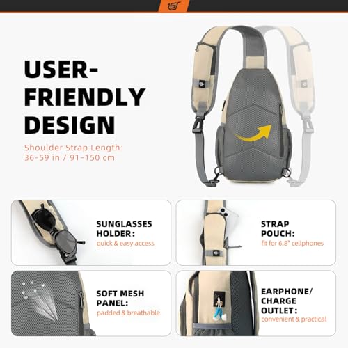 SKYSPER Sling Bag RFID Crossbody Sling Backpack Cross Body Shoulder Bag Travel Hiking Daypack for Women Men(Beige) - color: Beige
