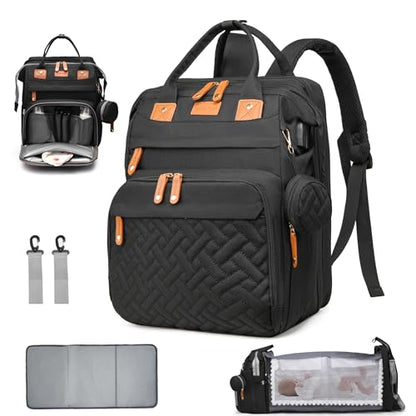 Diaper Bag Backpack with Changing Station, Waterproof for Travel, Black - color: Black