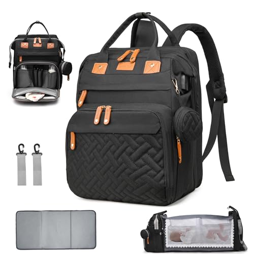 Diaper Bag Backpack with Changing Station, Waterproof for Travel, Black - color: Black