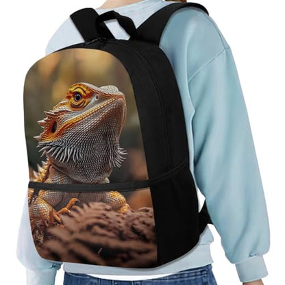 Dragon Lizard Backpack for Kids Boys Backpack with Lunch Box Water Bottle Holder with Strap and Soft Pencil Case 4PCS Set Bookbag with Front Pocket 17 inch Large Capacity School Bag for Girls - color: Dragon Lizard