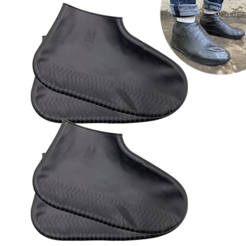 Waterproof Shoe Covers 2 Pairs,Rain Shoe Covers Reusable Silicone Non Slip Shoe Covers for Outdoor,Rain Shoe Covers for Women and Men (Black, Medium) - color: Black, size: Medium