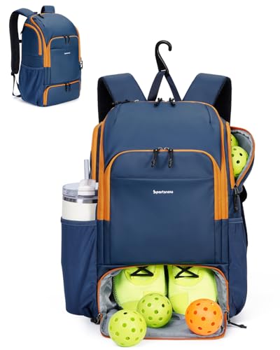sportsnew Pickleball Bag Large Sports Pickleball Backpack with Shoe Compartment for Men Women, Patent Pending - color: Navy Blue