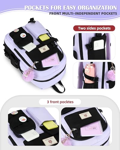 Hidds Laptop Backpacks 15.6 Inch School Bag Elementary Middle High College Backpack Cute Bookbags Anti Theft Travel Back Pack Casual Daypack Kids Book Bag for Teens Girls Women Students-Purple Black - color: Purple Black