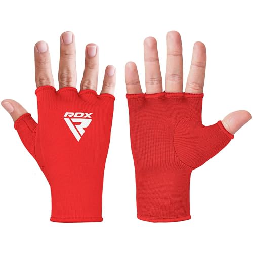 RDX Boxing Hand Wraps Inner Gloves Men Women, Half Finger Elasticated Bandages, Under Mitts Fist Protection, Muay Thai, Kickboxing, MMA, Martial Arts Speed Bag Punching Training - color: Red White, size: Large