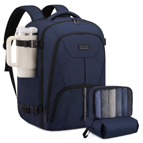 LOVEVOOK Travel Carry on Backpack for Men Women,Expandable 40L Extra Large Travel Laptop Backpack,Water Resistant Durable TSA Airline Approved Business College Carry on Bag Fit 17 Inch Computer,3 Pcs - color: Navy Blue-3pcs, size: 40L-3Pcs