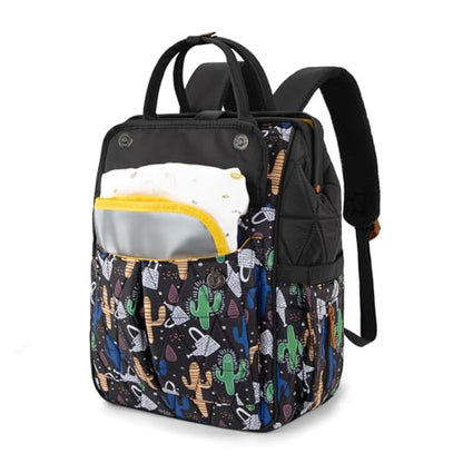 Montana West Wrangler Aztec Diaper Bag Backpack Western Backpacks for Moms Baby Essentials Bag with Twist-Lock Closure, Insulated Pockets, Portable Changing Pad, Stroller Straps, Pacifier Case - color: Black Cacti
