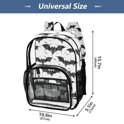 Halloween Black Bats Clear Backpack PVC Transparent Backpack Lightweight Book Bags Capacity Clear Bag for Boys Girls - color: White
