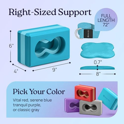 Deep-Zen® Yoga Blocks Wrist Support; Yoga Blocks 2 Pack with Knee Pads and Strap to Put Less Weight on Wrists; Durable, Versatile Yoga Brick Exercise Block Set, Blocks Yoga - color: Blue