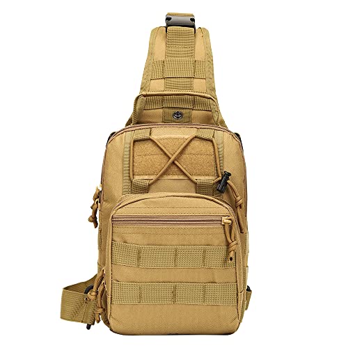 Tactical Sling Bag, Durable Nylon Crossbody Backpack with Molle System & Multiple Pockets for Outdoor Activities, Hiking, Camping, Travel, Daily Commutes, Light Adventures & Urban Errands - color: Khaki, size: One Size