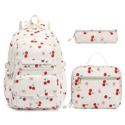 Phaoullzon Teen Girls School Backpack with Lunch Box for Boys, College Aesthetic Laptop Bookbag for Women - color: Cherry