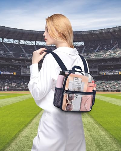Clear Backpack for Stadium Events, 12x12x6 Small Clear Plastic bag with Reinforced Straps for Game Security Festival Concert - color: Navy
