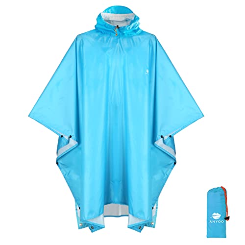 ANYOO Hooded Rain Poncho for Adults Waterproof Lightweight Rain Coat for Men Women Reusable Rain Jacket for Emergency Outdoor - color: X Blue
