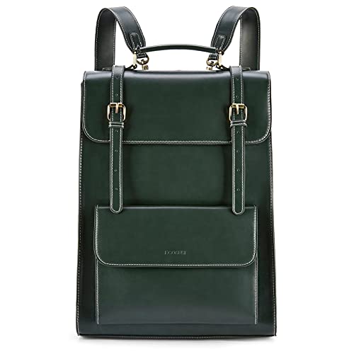 ECOSUSI Laptop Backpack for Women PU Leather Backpack Vintage for Laptop 15.6 inches Computer Bag College Bookbag - color: Green