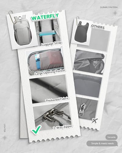 WATERFLY Lightweight Packable Backpack, 25L Small Foldable Travel Daypack | Multi-Pocket with Luggage Strap, Breathable Back Pad, Comfortable to wear, Easy to Fold, Compact Day Pack for Hiking Outdoor - color: Grey