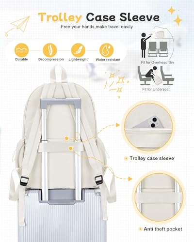 BJLFS White Backpack for School Women Girls, Waterproof Bookbag Cute High School Back pack for Men Teen Boys, Lightweight Travel College Backpack Mochilas Escolares para Casual Daypack Rucksack - color: White