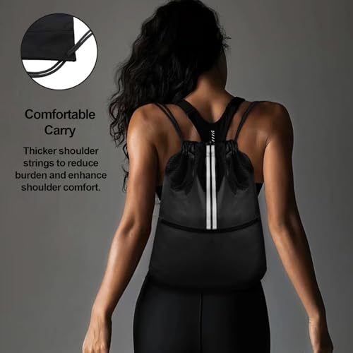 Drawstring Backpack Sports Gym Bag, Draw String Back Bag for Men Women, Lightweight Sackpack with Zipper Pocket, Durable Large Two Tone Black - color: Two Tone Black