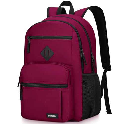 BIKROD Backpack for Girls Women, School Backpack for Teen Boys, Lightweight Casual High School Bookbag, Daily-use Travel Laptop Backpack Fits 15.6 Inch Notebook - color: Red, size: 15.6 Inches | 18 inches (height) x 12 inches (width) x 8 inches (depth)