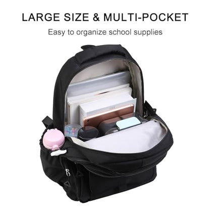 Phaoullzon Teen Girls School Backpack with Lunch Box for Boys, College Aesthetic Laptop Bookbag for Women,Black - color: Black