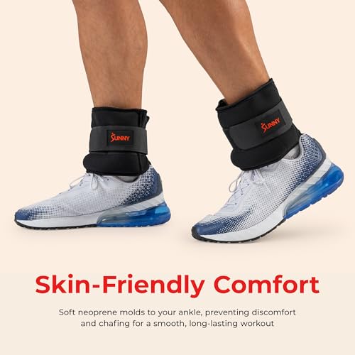 Sunny Health & Fitness Ankle Weights for Women, Men & Kids – Adjustable 1–5 lb Pair | Wrist, Arm & Leg Weights for Walking, Pilates, Yoga & Cardio - size: 2 LB