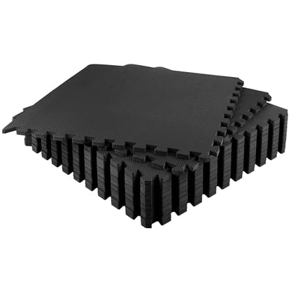 EVA Foam Mat Tiles 12-Pack - 48 SQ FT of Interlocking Padding for Garage, Playroom, or Gym Flooring - Exercise Mat or Baby Playmat by Stalwart (Black)
